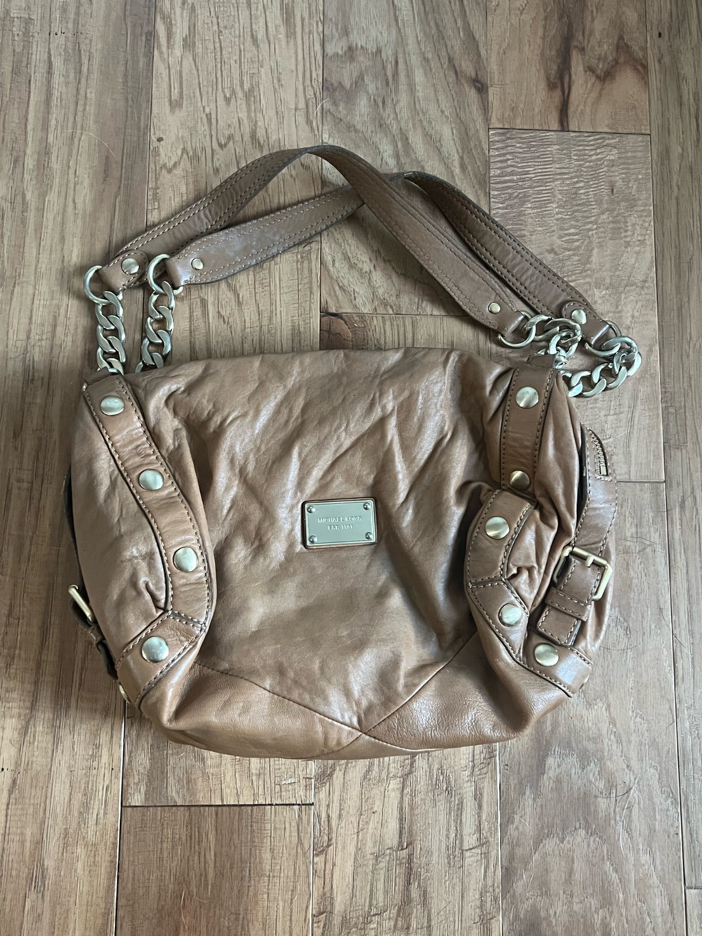 Michael Kors Women's Taupe Leather Shoulder Bag with Chain Strap